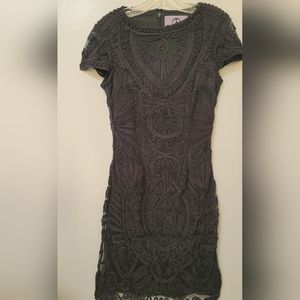 JS Collections Soutache Gray Textured Sheath Dress Size 2 Short Sleeve .